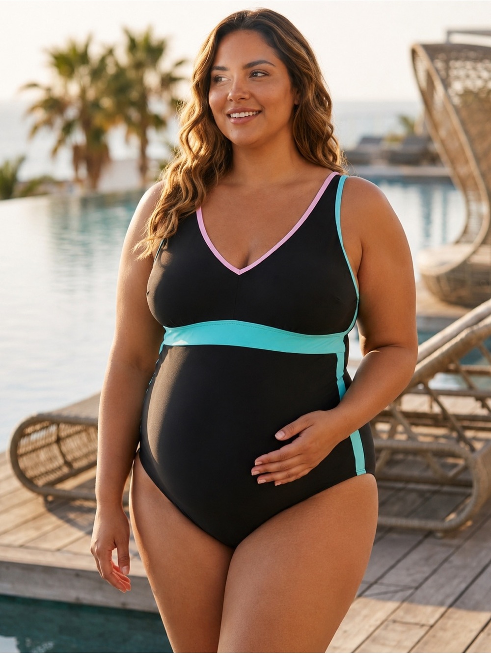 Summer Mae Black One-Piece Swimsuit with Mint and Pink Trim